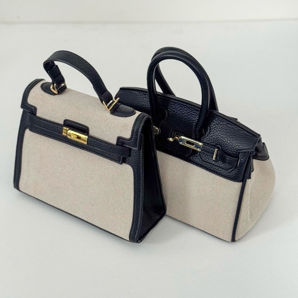 Set of 2 Elegant Black & Cream Handbags Timeless & Chic (Long Strap Missing) - Picture 2 of 2